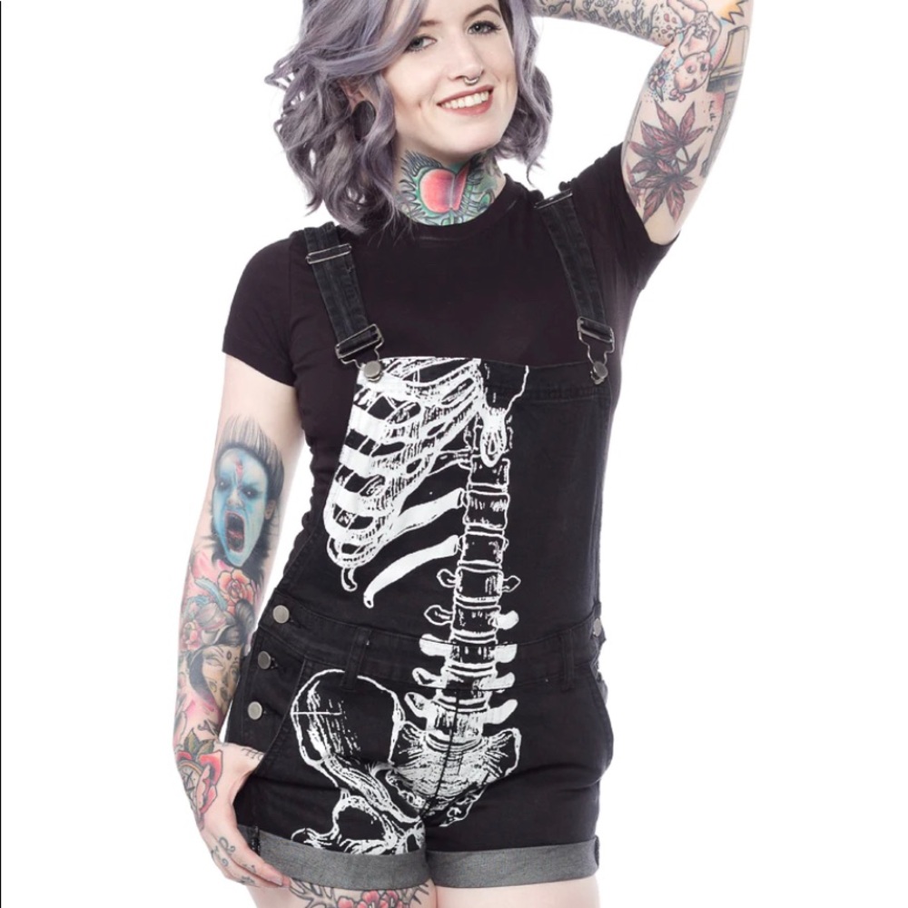 NEW NWT Iron Fist Skeleton Shortalls Overalls Shorts One Piece Wishbone